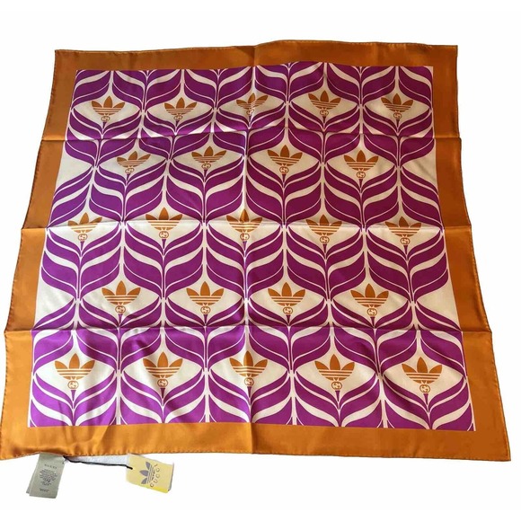 Gucci Adidas Scarf 100% Silk In Beige Pink Orange - Picture 1 of 8